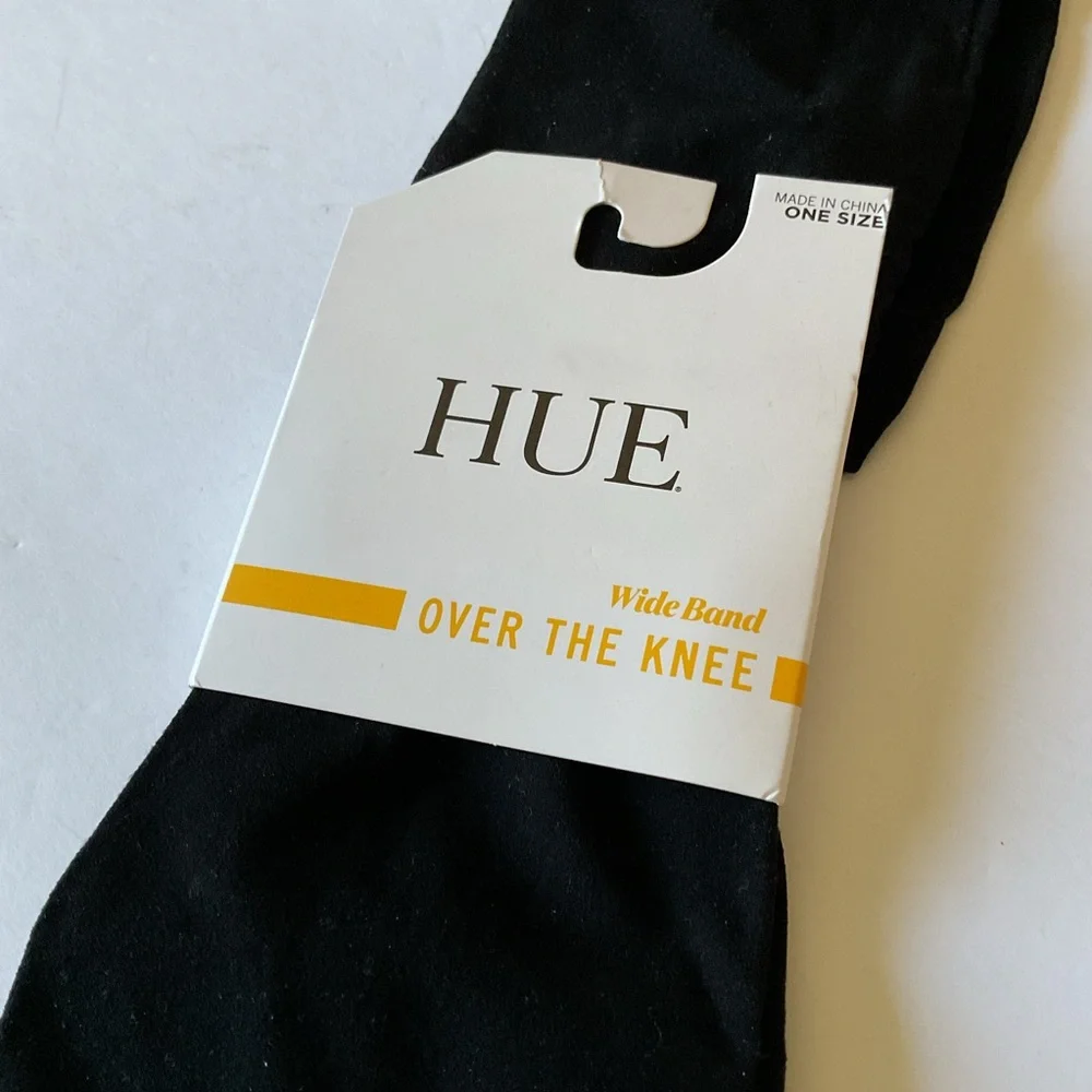 HUE WIDE BAND OVER THE KNEE SOCKS U24302 BLACK OS NWT